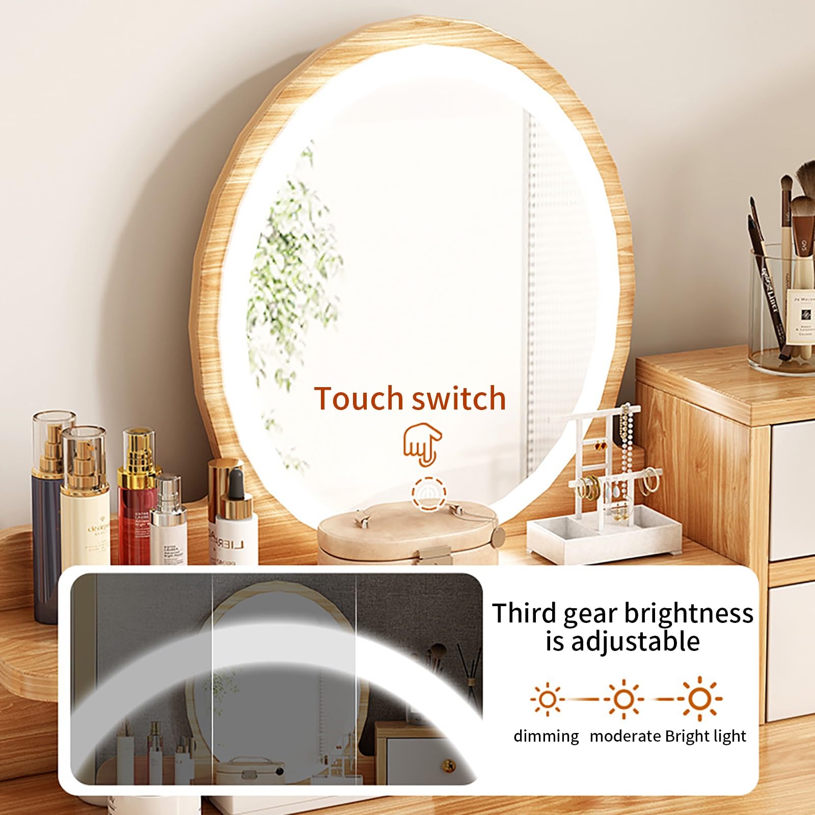 Amazon｜BOSSGE ドレッサー 3 色の調節可能なライト、鏡台収納